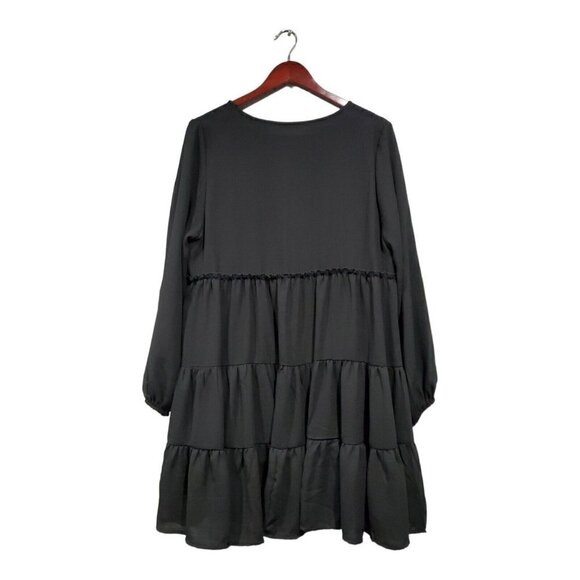 Altar'd State Women's Black Long-Sleeve Tiered Babydoll Dress Peasant Boho Sz L - Picture 2 of 14